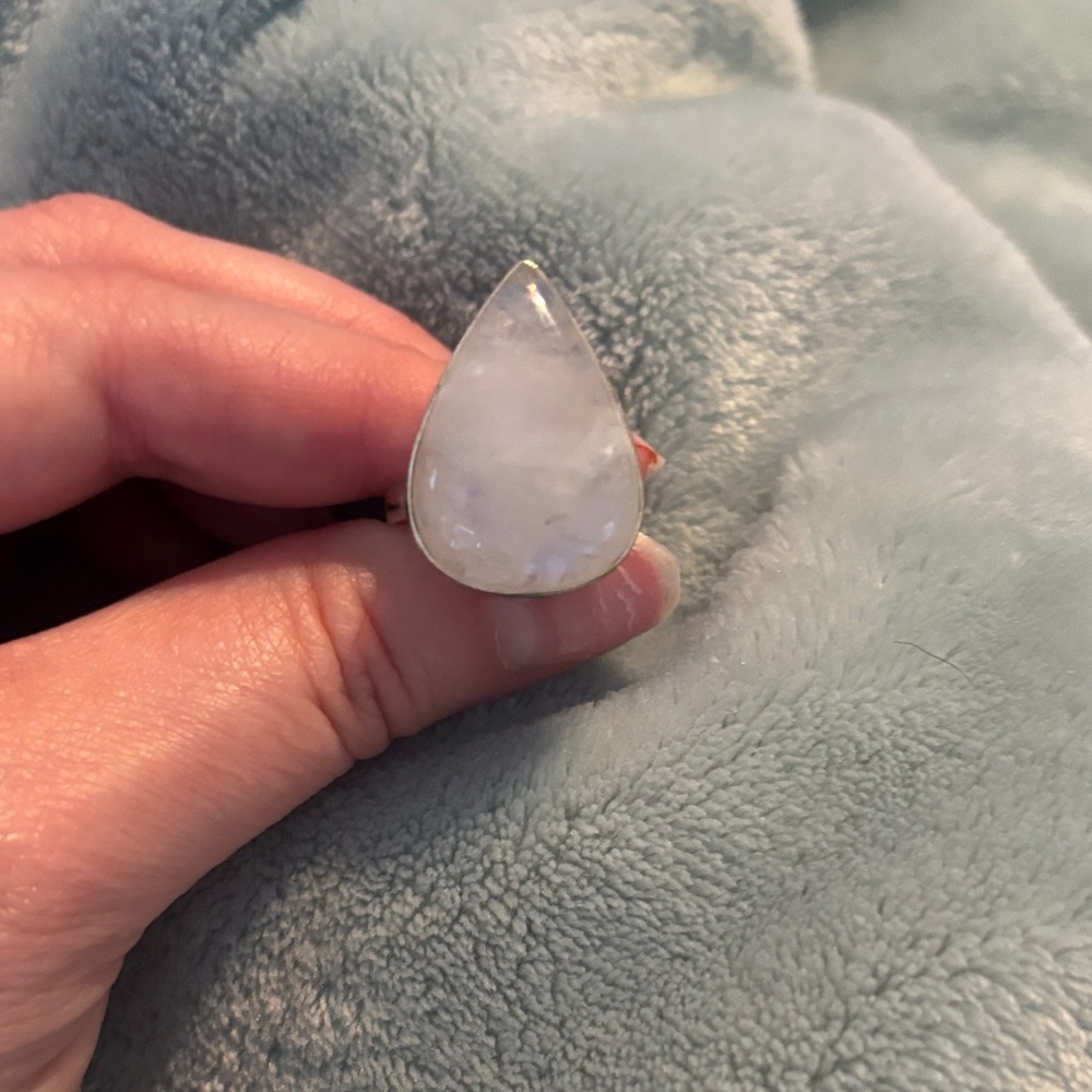 Elegant Silver Teardrop Moonstone Ring